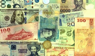 different bank notes & coins - various currencies
