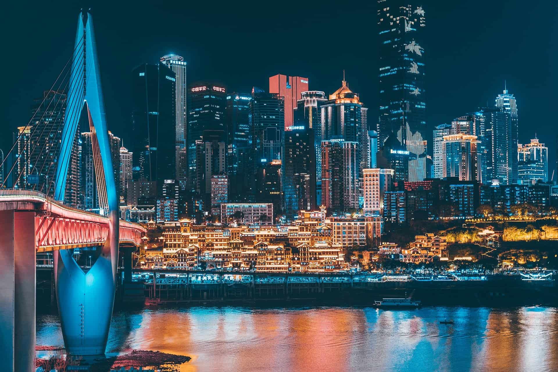 Cityscape in China by night